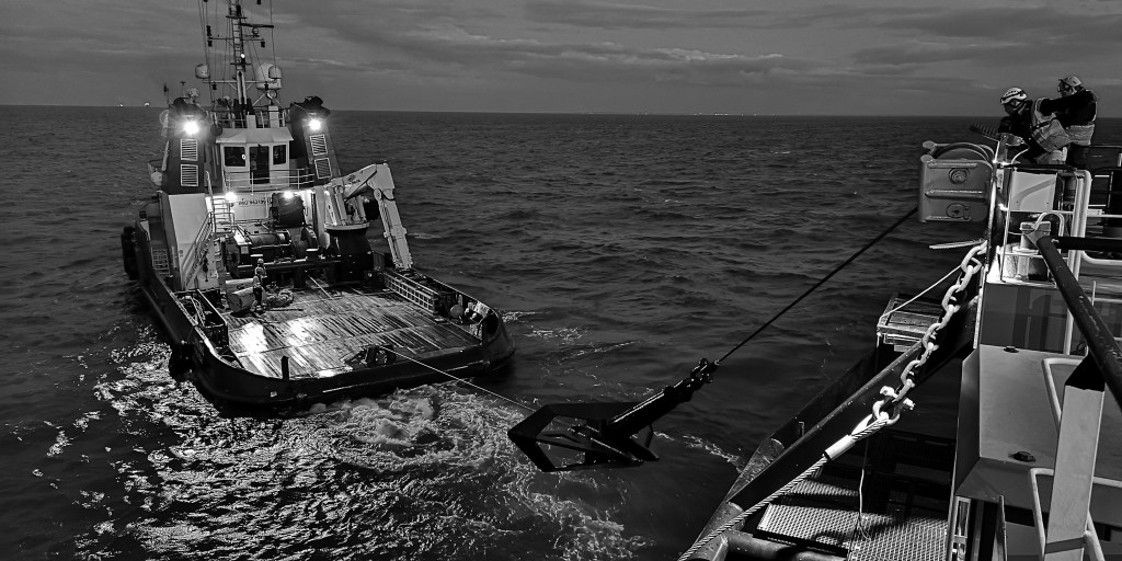 Running anchors for a shore pull-in