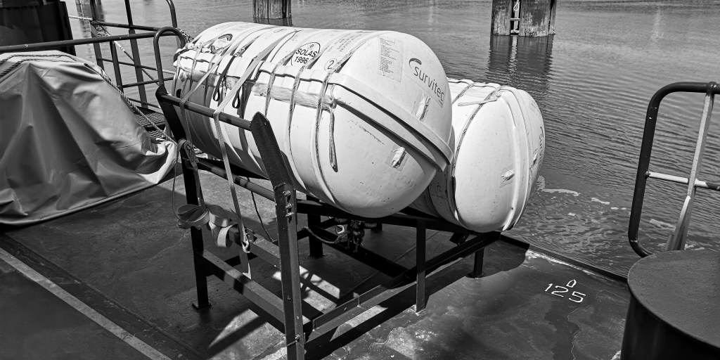 his is how not to store life rafts for launching in an emergency onboard a vessel